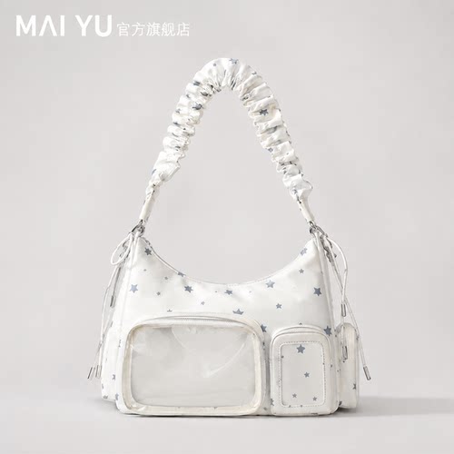 MY时尚学院风简约大容量上课装书邮差包女透明吧唧斜挎娃包痛包女
