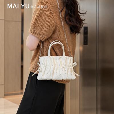 MY春夏2026新款褶皱云朵包链条手提包女温婉甜美法式百搭斜挎包