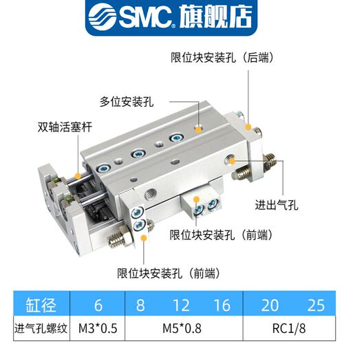 SMC气动精密导轨滑台气缸MXS6/8L*10X20X30X40/50/75A/AS/F/AT/R