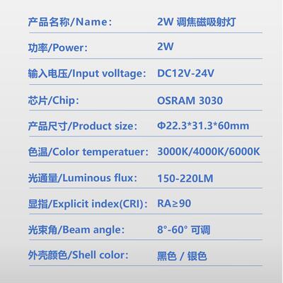 2W低压高显可变焦磁吸轨道灯手办模型珠宝展示柜专用小型路轨射灯