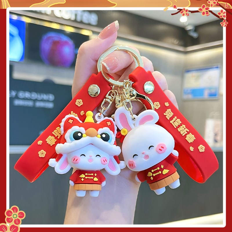 春节新年舞狮头钥匙扣中国风醒狮汽车钥匙链包包挂件创意小礼品物图片
