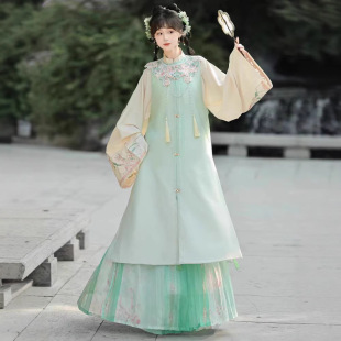 2026新款春秋款汉服【月夕花晨】明制立领长衫绣花云肩比甲套装日