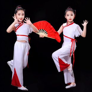 2026新款儿童光亮舞蹈演出服红色摇篮同款演出男女学生扇子舞表演