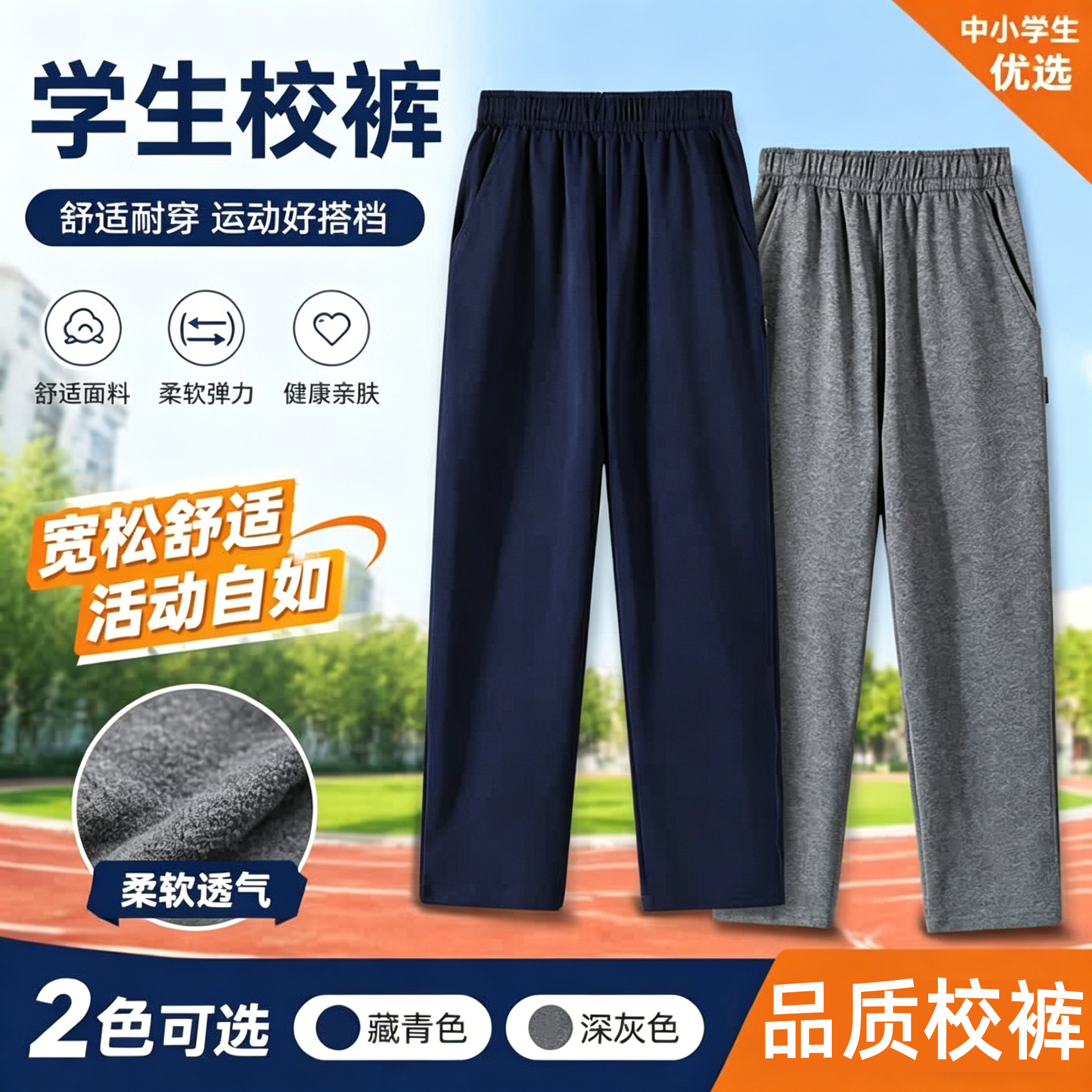 中小学生校裤男女通用休闲运动卫裤藏青色灰色夏季学院风儿童校服