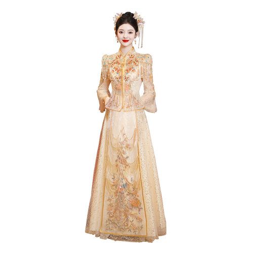 2026新款夏季香槟色秀禾服结婚礼服重工新娘中式婚服出阁龙凤褂高