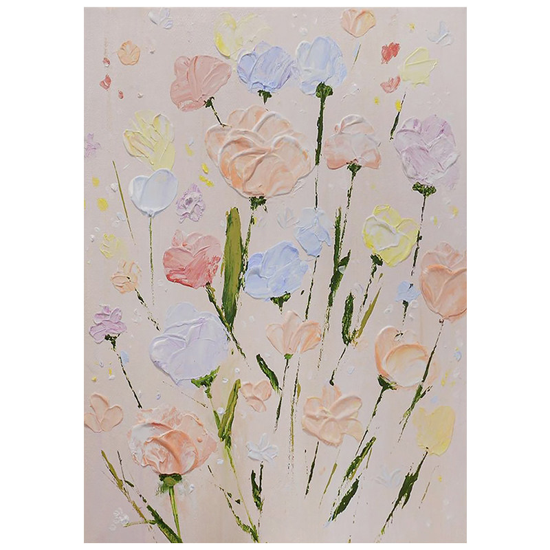 奶油风抽象花卉厚肌理装饰画玄关客厅入户油画挂画手绘粉红色花朵