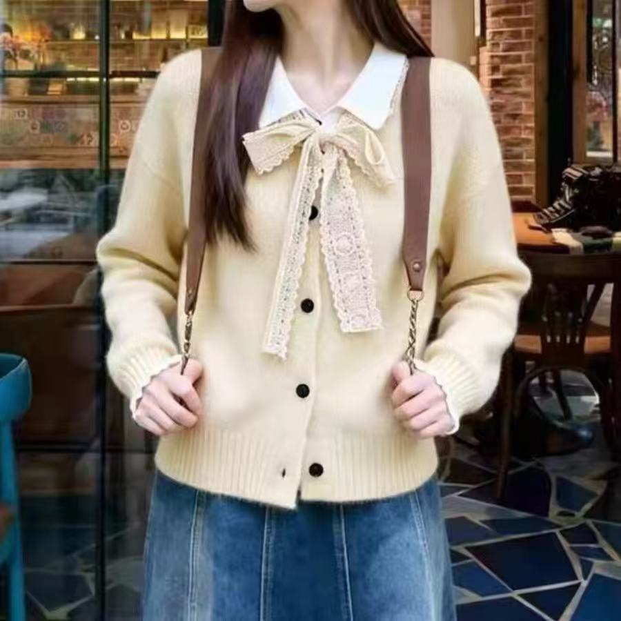 羊驼毛小香风假两件毛衣开衫女