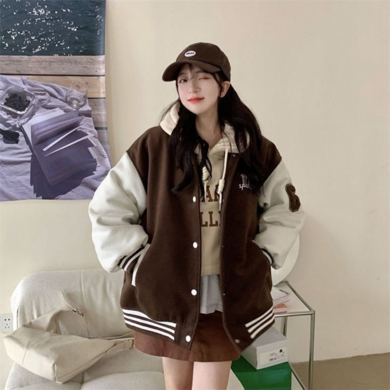 秋冬韩版毛巾绣双螺口棒球服女款