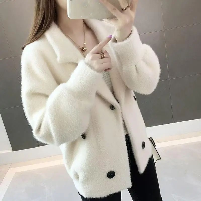 仿水貂绒加厚短款女开衫秋冬