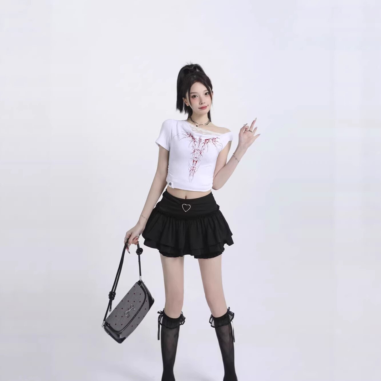 美式辣妹A字高腰防走光蛋糕裙