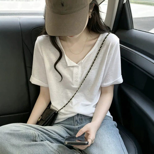 夏季慵懒白色短袖T恤大码胖MM