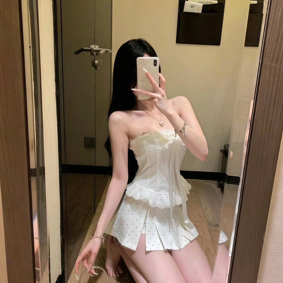 夏季纯欲刺绣牛仔抹胸背心带胸垫