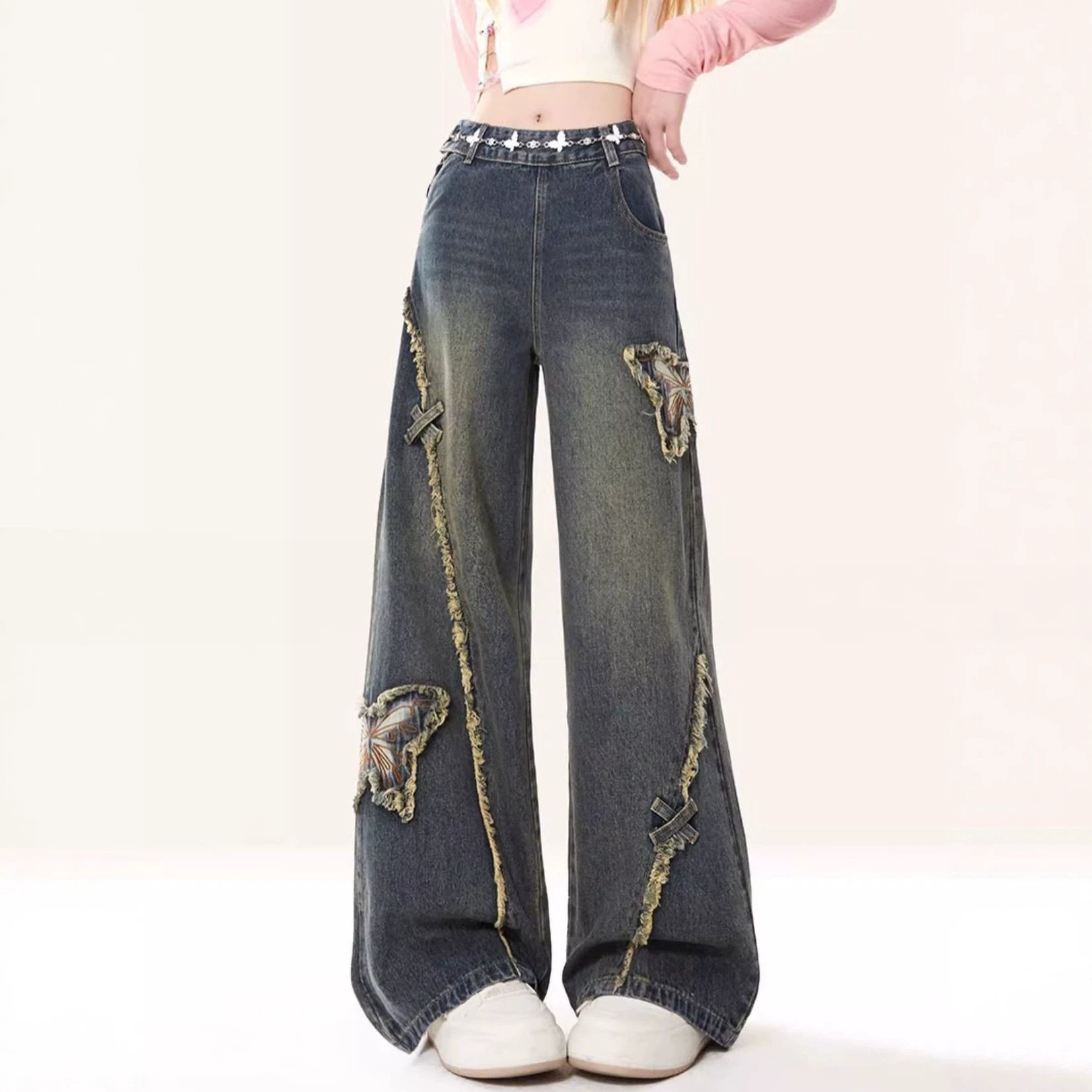 夏季甜辣风侧拉链直筒牛仔裤女