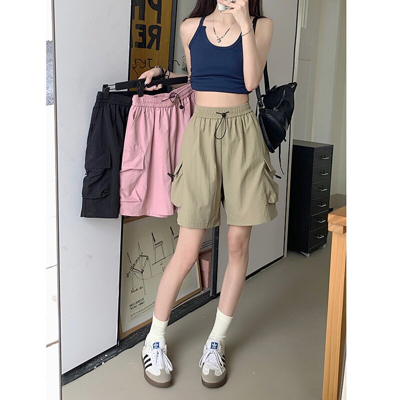 夏季韩版松紧腰抽绳工装短裤女
