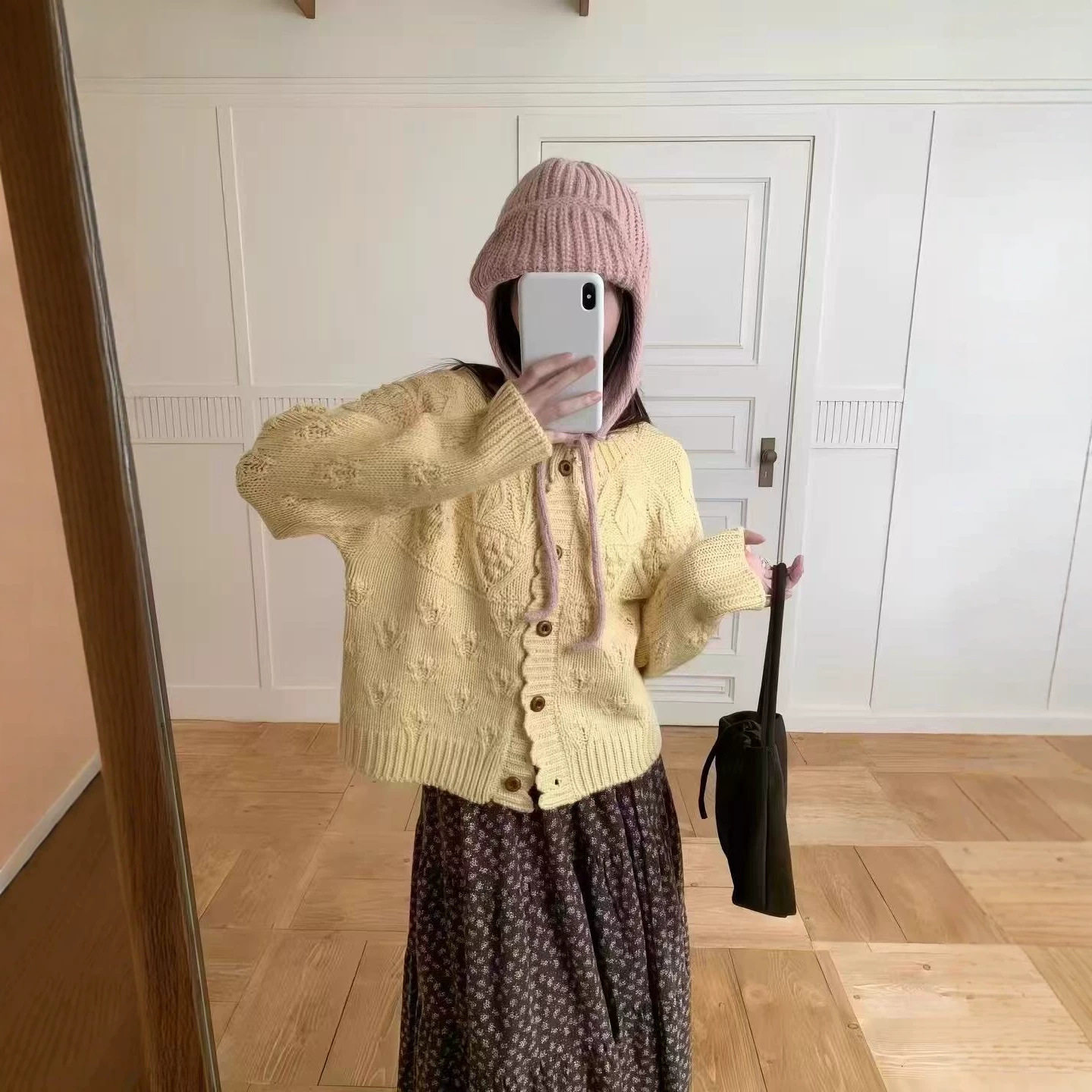 韩系复古克莱因蓝针织开衫女