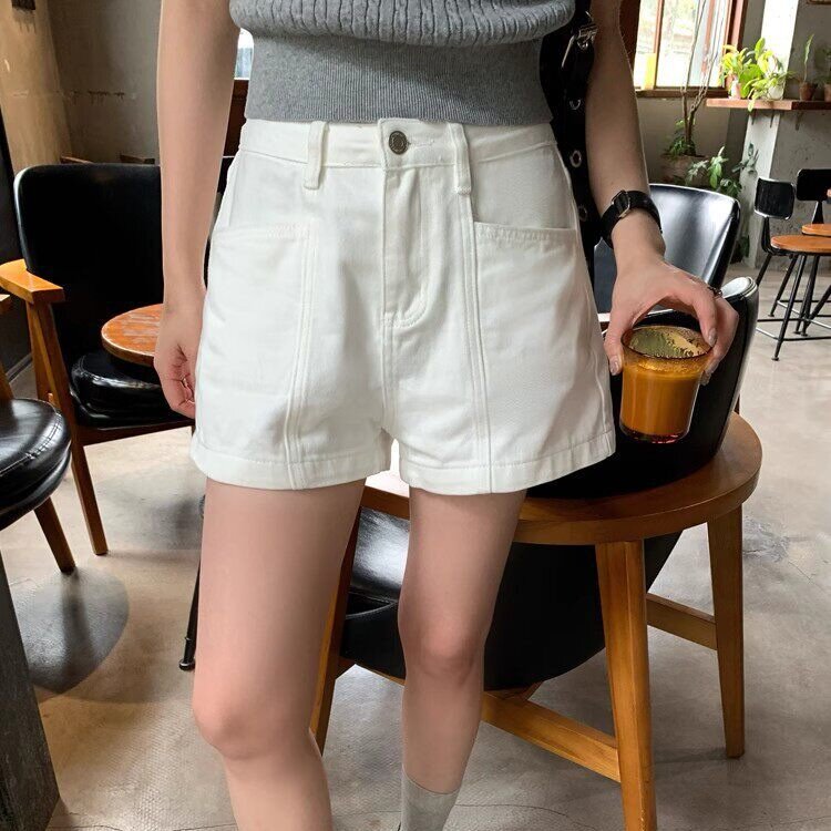 大码胖mm白色牛仔短裤女夏季新款高腰显瘦宽松休闲阔腿五分裤子