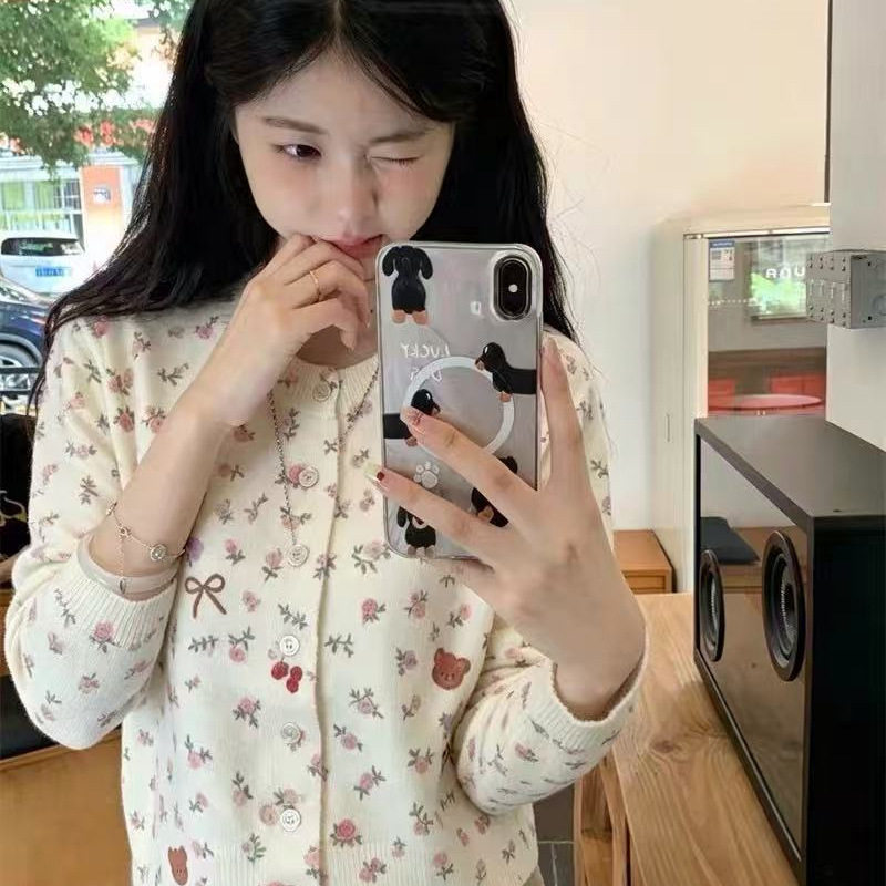 早秋韩系甜美小熊蝴蝶结开衫
