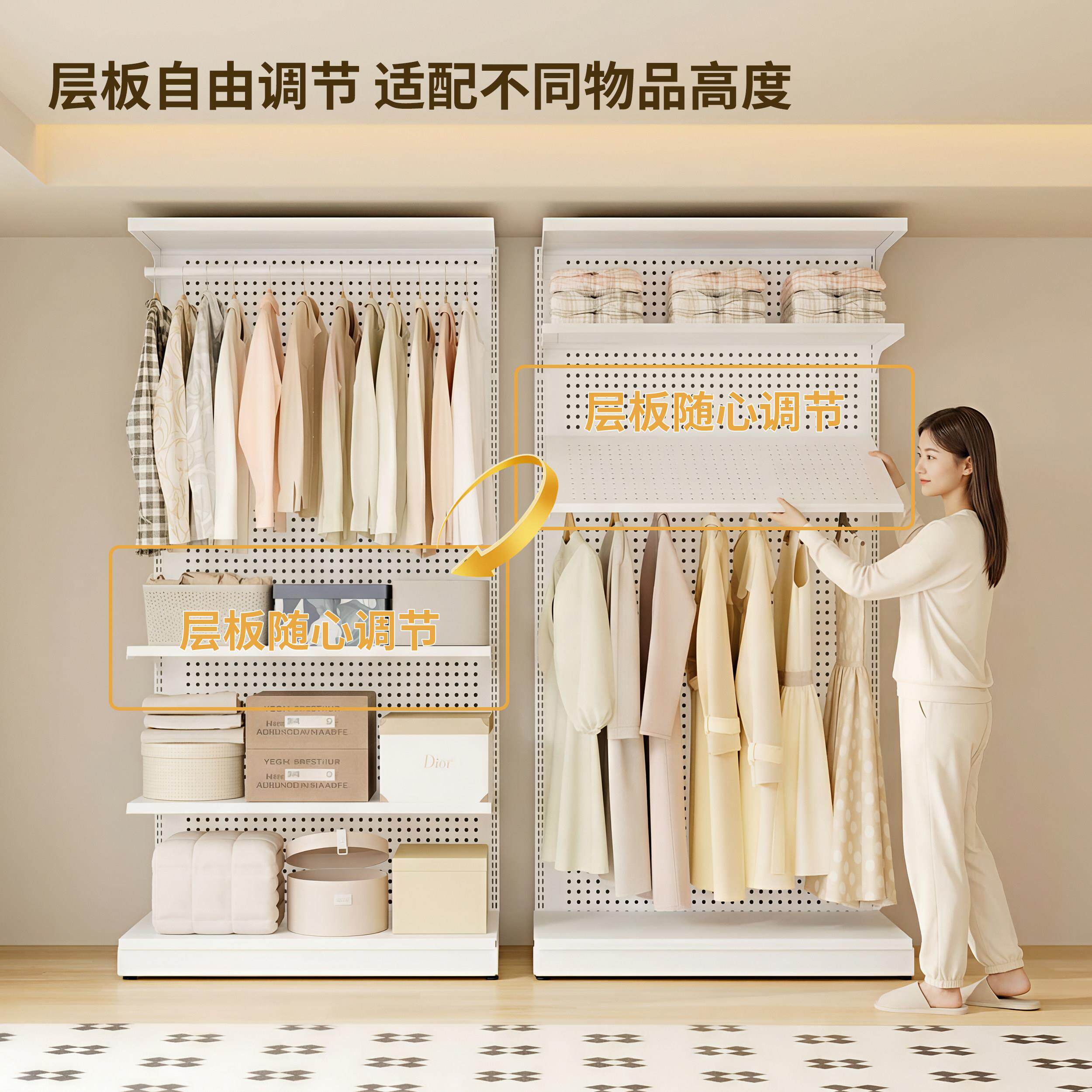 洞板全挂式衣柜家属用卧组室洞简易装金一体衣帽柜成品挂衣柜衣橱