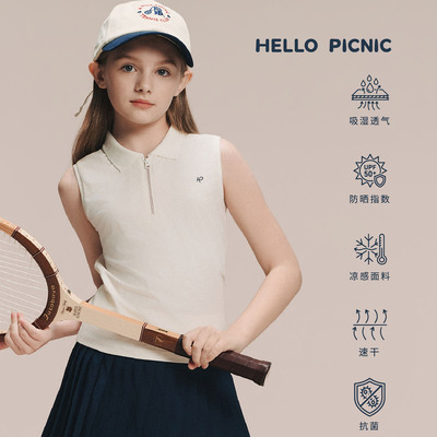 HELLO PICNIC野半儿童运动polo领背心凉感无袖速干撞色T恤网球服