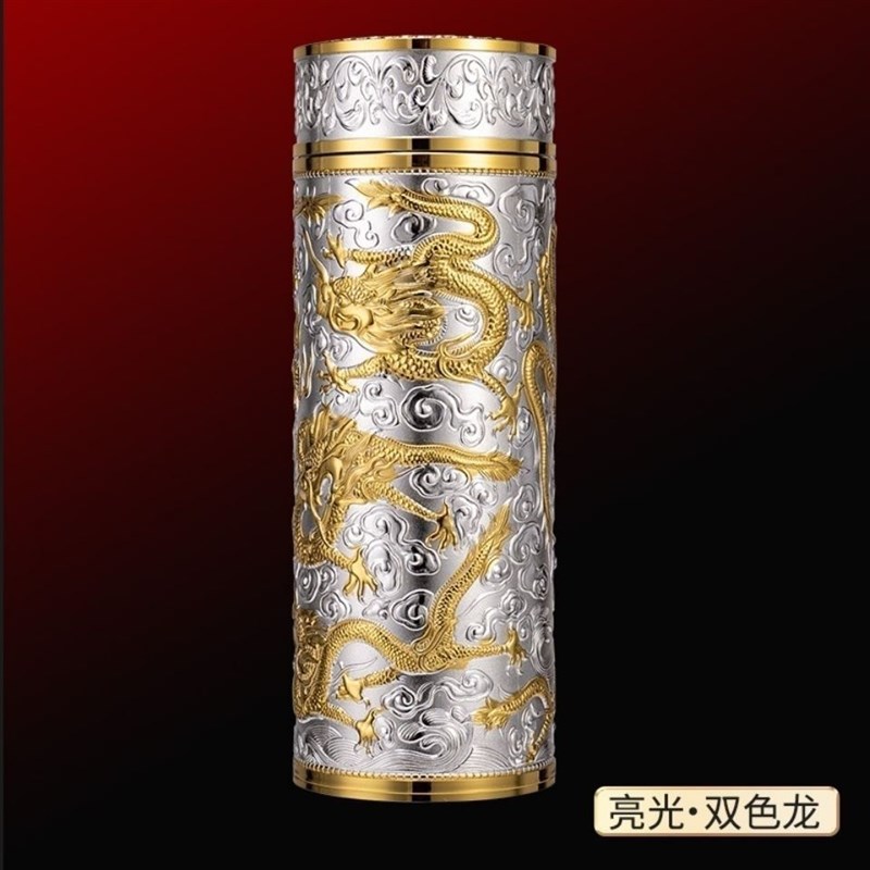 浮雕九龙杯 电镀银S999内胆保温杯UV雪花银水杯 百福杯商务创意礼