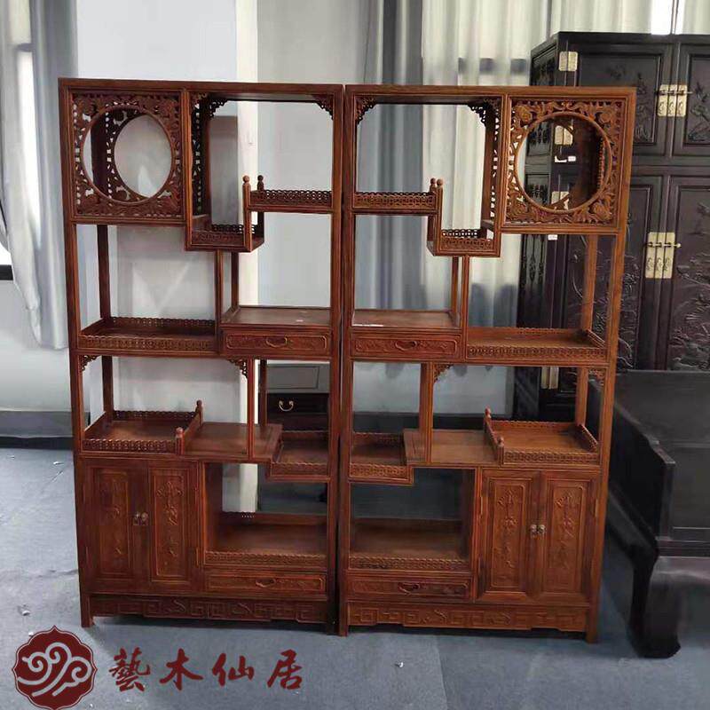 实木金钱博古架 仿古红木书架多阁古董架缅甸花梨木置物架