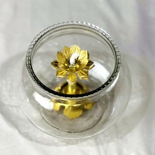 明引无字玻璃灯罩莲花酥油灯佛前点灯灯座长明蜡烛底座家用玻璃杯