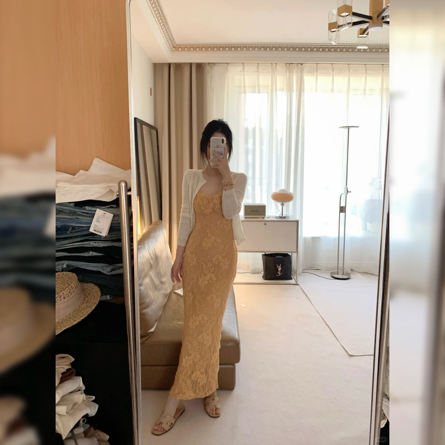 2026今年流行法式方领蕾丝吊带连衣裙修身长款性感温柔裙大码显瘦