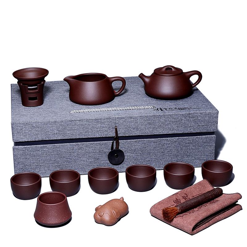 宜兴紫砂壶纯全手工名家老紫泥石瓢壶整套功夫茶具家用泡茶壶套装