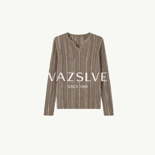 【VAZSLVE/全新奢品】捡漏 竖条纹V领针织衫气质显瘦女上衣TZ2588