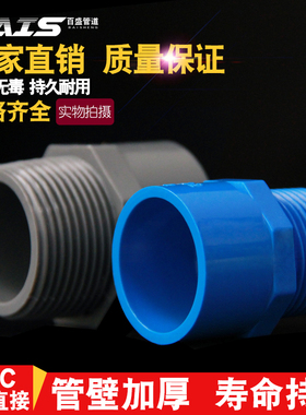 PVC给水管外牙直接 直通外丝接头20 25 32 40 50 63 75白蓝灰色螺