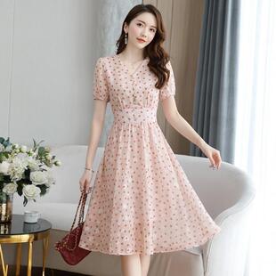 显瘦惊艳气质小个子雪纺裙子 修身 高级感碎花连衣裙2024年新款 夏装
