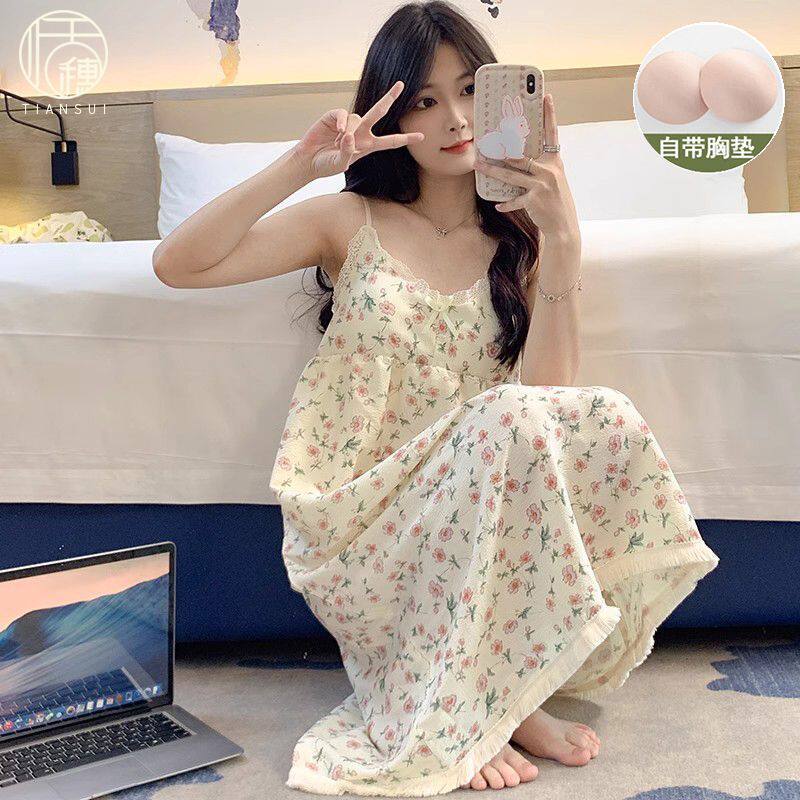 睡裙夏季女吊带胸垫卡通睡衣夏天甜美可爱春秋款连衣裙家居服新款