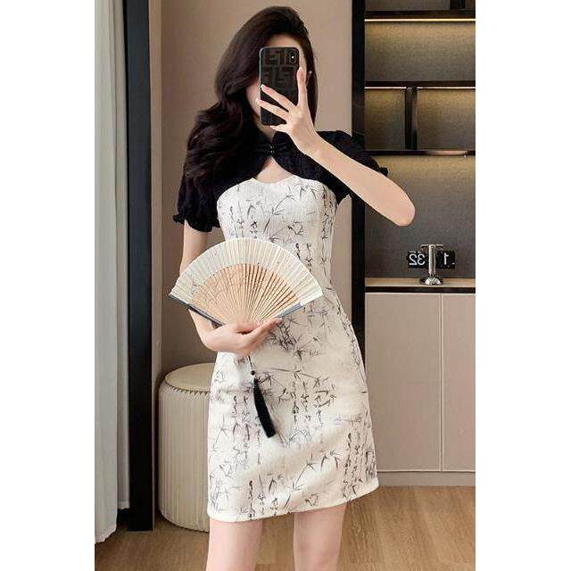 新中式旗袍夏季新款2025改良年轻款少女国潮风女装黑色连衣裙短款