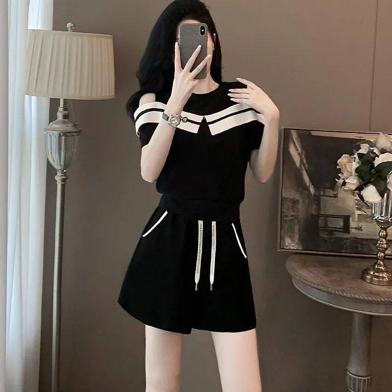 时髦运动套装女夏2025新款小个子洋气减龄冰丝短袖短裤休闲两件套