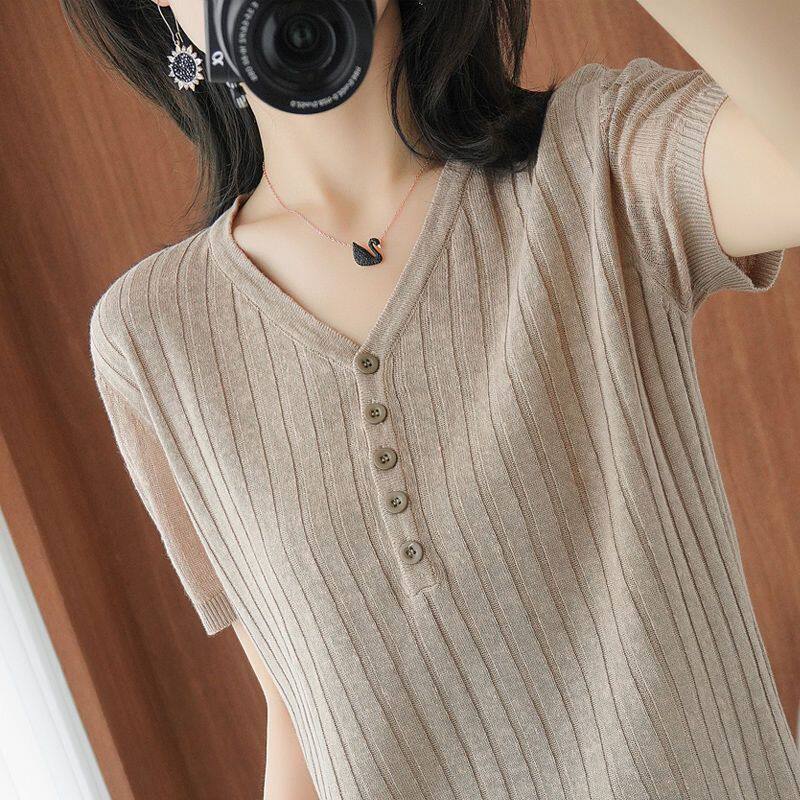 200斤可穿大码冰丝短袖T恤女宽松2022新款韩版显瘦洋气上衣针织衫