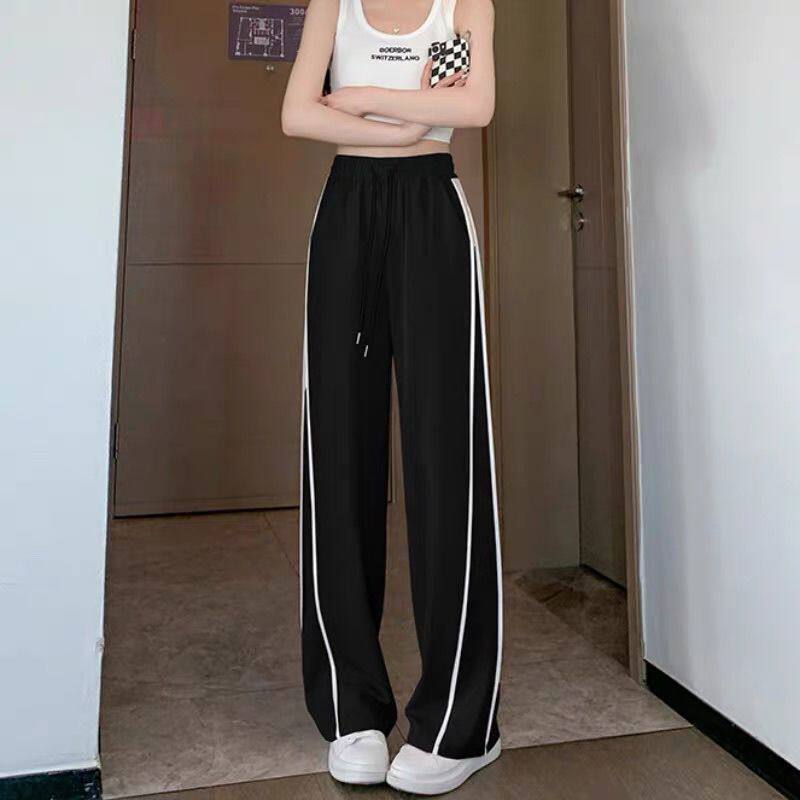 黑色冰丝速干运动裤女夏季新款薄款防晒凉凉休闲裤宽松窄版阔腿裤