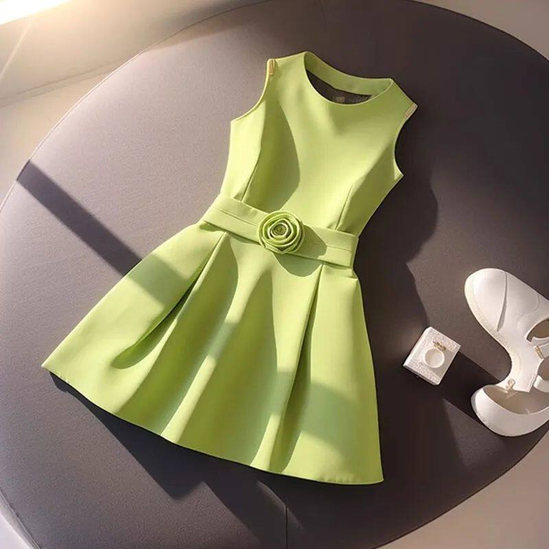 法式高级感薄荷绿A字连衣裙夏季小个子高端精致御姐小香风背心裙