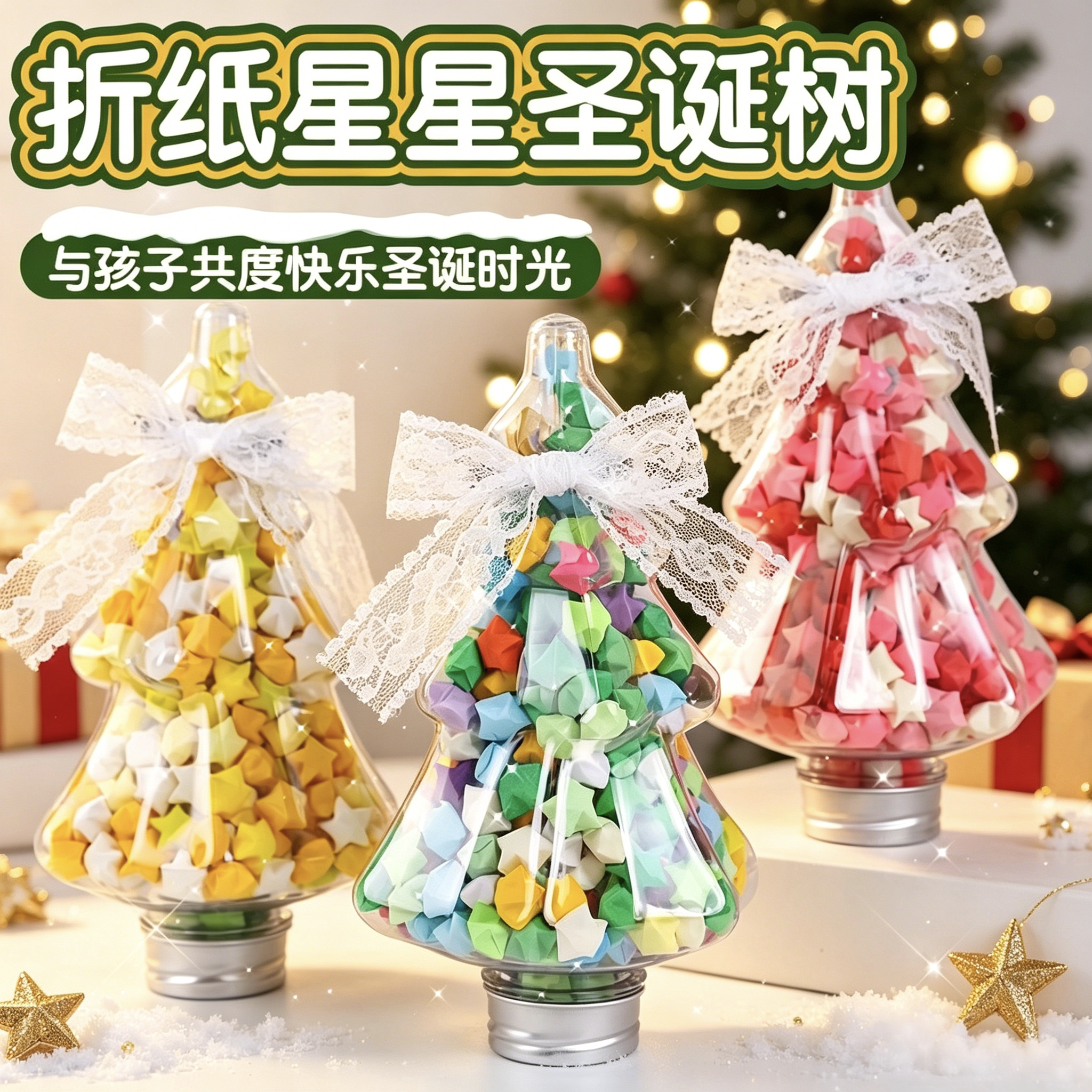 圣诞节圣诞树手工折纸许愿星瓶