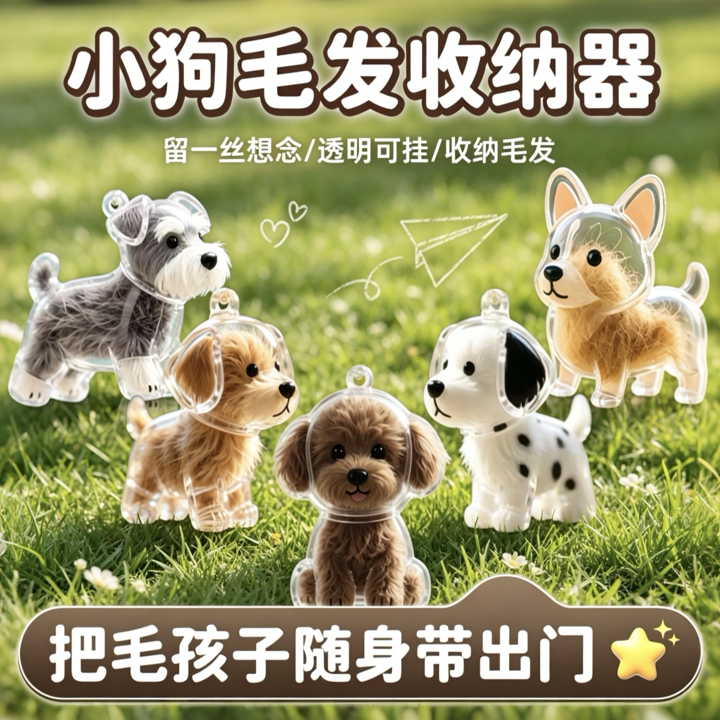 可爱透明宠物毛发纪念钥匙扣挂饰