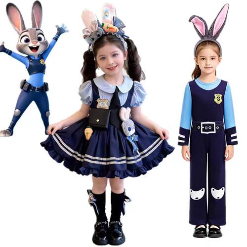 疯狂动物城Zootopia 朱迪兔子警官儿童COS洛丽塔的士尼女童节日裙
