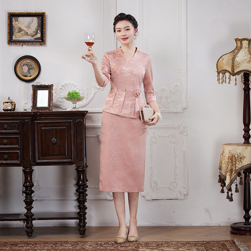 2026新款婚宴装半袖旗袍春季连衣裙高端妈妈装假两件礼服女高