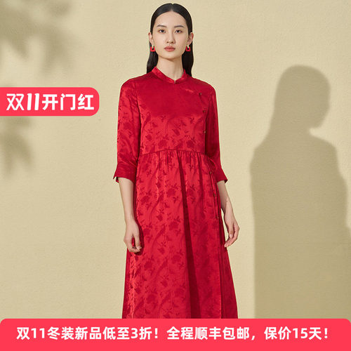 桑蚕丝新中式国风印花旗袍连衣裙