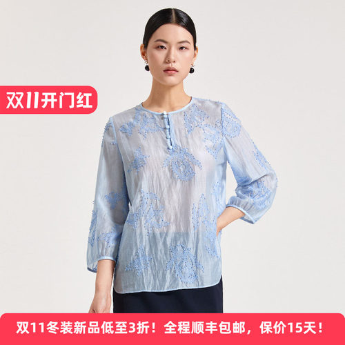 国风刺绣天丝透气女装中式雪纺衫