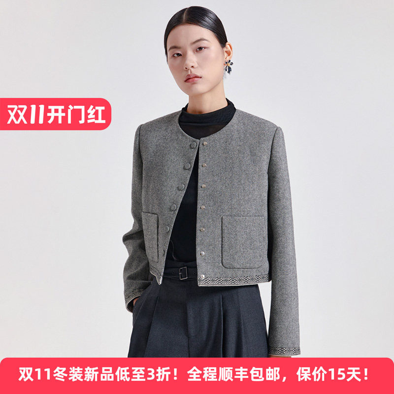 Distin Kidny/迪凯秋季新款绵羊毛百搭简约短外套女宽松休闲外套
