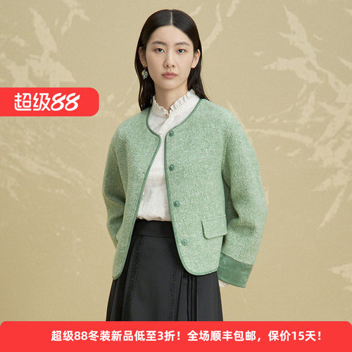 绵羊毛国风优雅女短毛呢大衣外套