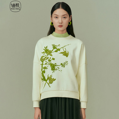 迪凯国风印花圆领卫衣女春夏
