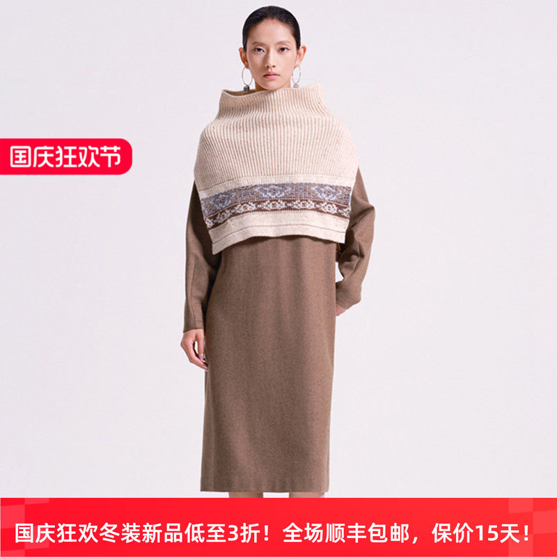 Distin Kidny/迪凯冬季新品绵羊毛简约文艺淑女显瘦高级感连衣裙