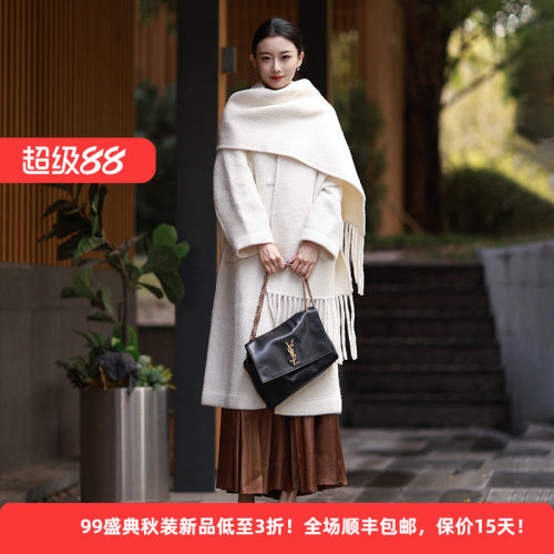 羊驼毛极简通勤女毛呢外套赠围巾