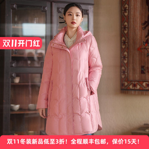 白鹅绒保暖舒适连帽女泡芙羽绒服
