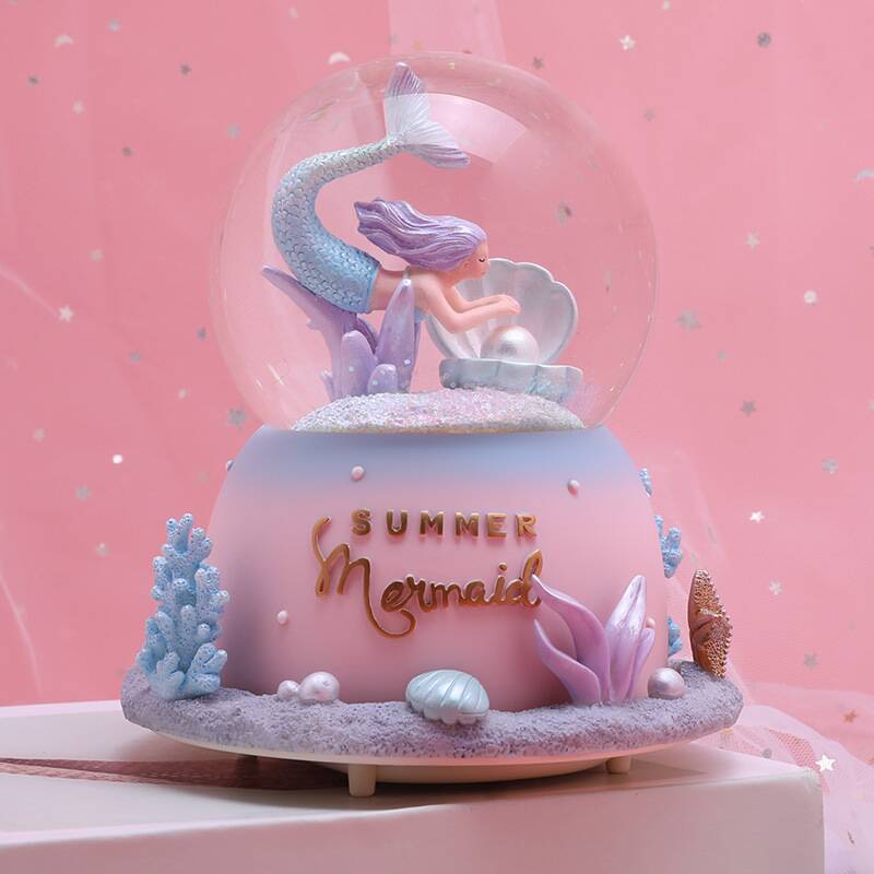发光水晶球旋转音乐盒八音盒雪花跳舞公主芭蕾女孩儿童节生日礼物